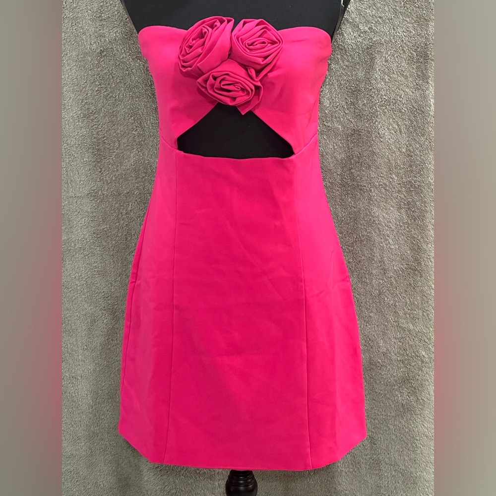 Fashion Nova Strapless Pink Dress with Rose Detail